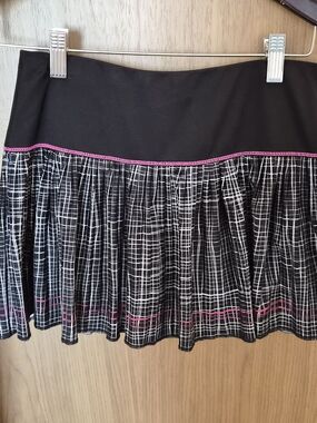 Lucky in Love Black Plaid Tennis Skirt with Pink Trim - Size Small